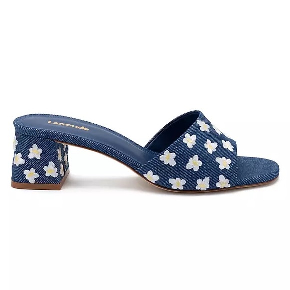 NEW | Larroudé Brigitte Flower-Embroidered Denim Mules